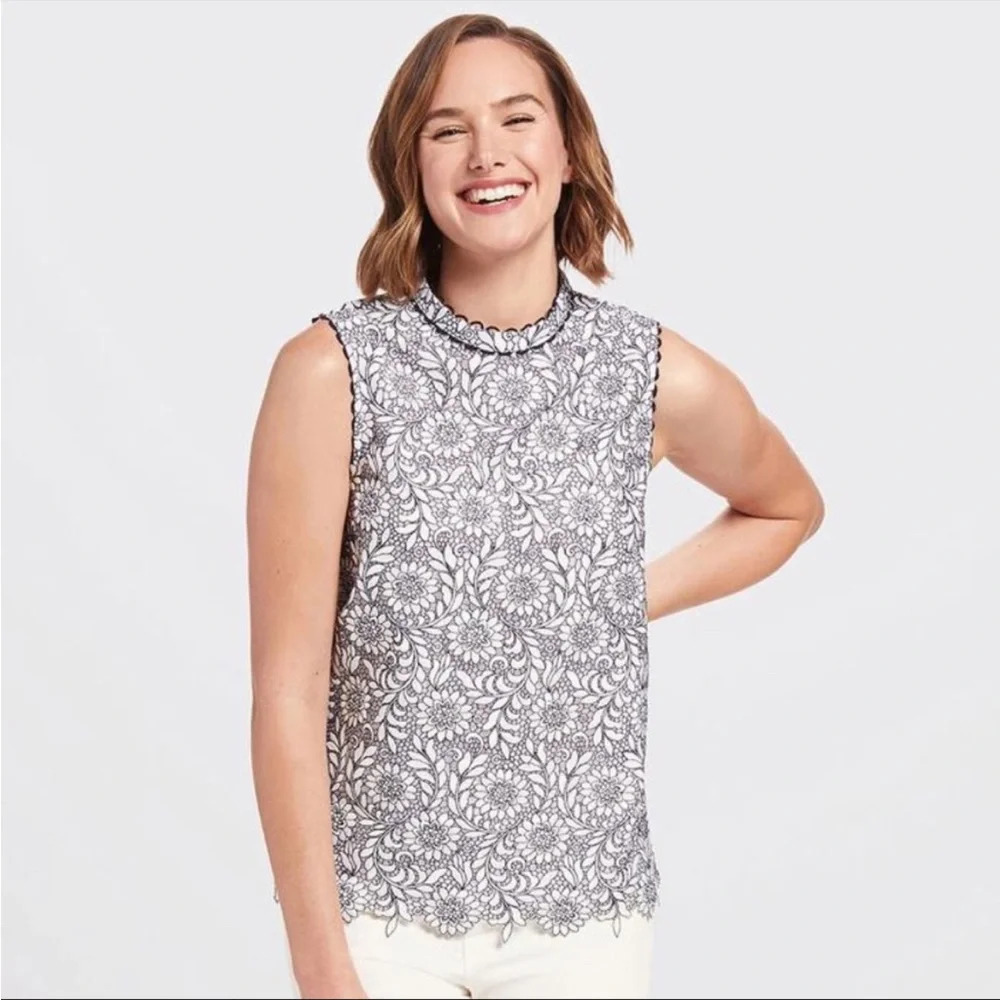 Draper James  Magnolia White Floral Lace Top , size 14
